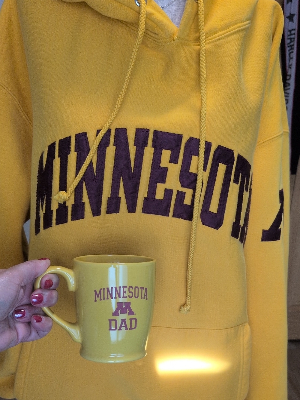 XL University Of Minnesota Gold Pullover Hoodie with Maroon Lettering & Mug